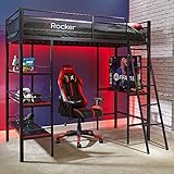 X Rocker Fortress Hochbett Gaming-Etagenbett mit Schreibtisch, Regalen und Leiter, Einzelbett, 91,4 cm, schwarz, Metall Kinderhochb