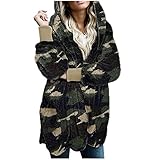 GFGHH Damen Casual Mantel Faux Revers Lange Ärmel Outwear Vordere Leistentaschen Zweireihig Coat Frauen Winter Langes Wolljacke Warme Jacke Weicher Teddy Fleece Cardigan Classics Ladies Hooded C