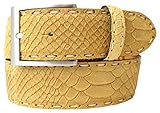 Gürtel mit Pythonprägung 4 cm | Leder-Gürtel für Damen Herren 40mm Schlangen-Optik | Schlangen-Muster 4cm | Gelb 85