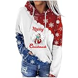 Weihnachtspullover Xmas Pullover Weihnachten Hoodie Damen Weihnachtspulli Kapuzenpullover Rentier Pullis Sweater Weihnachts-Sweatshirt,Loses Joker Langarm T-Shirt Winterjacke Teenager Kapuzenp