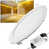 LED Panel, Dimmbar 18W Warmweiß(3000K) 148~1480lm, ersetzt 60W Leuchtstoffröhre,Leuchte Deckenlampe Ultraslim Einbaustrahler, Ø225mm Lochgröße:205-215mm, 3-Jahre G