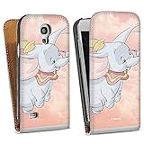 Tasche kompatibel mit Samsung Galaxy S4 Mini Flip Case Hülle Weiß Dumbo Disney Offizielles Lizenzproduk