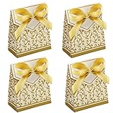 50 Stück Süßigkeiten Geschenkboxen, Geschenkbox Hochzeit, Geschenkbox Klein Weihnachten, Party Geschenkbox, Süßigkeitskästen, für Hochzeitsfeiern, Jahrestag, Brautpartys, Weihnachten (Golden)