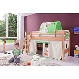 Relita Halbhohes Spielbett Kim mit 3 TLG. Stoff-Set Dschungel, Buche massiv Natur lack