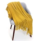 JYSSH Kuscheldecke Strickdecke ​Mit Quaste, Mikrofaser Warm Wohndecke Schlafdecke, Einfarbig Karierte Sofaüberwurf Decke TV-Decke Couch Decken,Yellow-47 x79/120x200