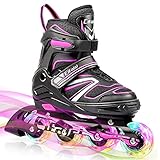 Inline-Skates Kinder/Erwachsen, Verstellbare Inliner mit 8 Blinkende LED-Rädern Anfänger Rollschuhe Kinder Ideal für Frauen Mädchen Jungen Männer Größe 31-42