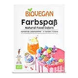 Biovegan Bio Farbspaß, bunte färbende Lebensmittel, Lebensmittelfarbe Pulver für Dekoration von Kuchen, Torten und Muffins, vegan und glutenfrei (6 Farben)