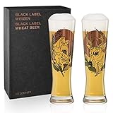 Ritzenhoff Black Label Weizenbierglas-Set von Tobias Tietchen (Stag & Fox), aus Kristallglas, 669 ml, mit 3 Kleb