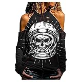 Bluse für Damen, Halloween-Sweatshirt, lange Ärmel, ausgestanzt, Tops, Halfter Pullover Shirts, 09-Weiß, X-Larg