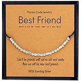 YooAi Morsecode Armband Freundschaftsbänder 925 Sterling Silber Perlen auf Seidenschnur Schmuck Geschenk für Frauen Mädchen Beste F