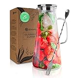 21daily Karaffe 2 Liter - Kristallklare Wasserkaraffe aus hitzebeständigem Borosilikatglas für kalte und heiße Getränke - Glaskaraffe mit Deckel Edelstahl und Ausgießer - Nachhaltig und mundgeb