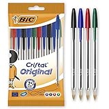 BIC 830865 Cristal Original, 10er Kugelschreiber-Set, Kulis mit blauer, schwarzer, roter und grüner Farb