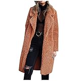 GANBADIE Women's Fuzzy Fleece Lapel Warm Coat Long Cardigan Solid Color Faux Fur Open Front Coat Warm Winter Outw