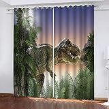BKTTDS 2Er Set Blickdichte Vorhang Wärmeisolierender Für Schlafzimmer 230X234cm(HxB) 3D Druck Grüner Dschungel Dinosaurier Muster Gardinen Mit Ösen - Junge Mit Mädchen Schlafzimmer W