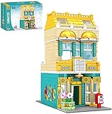 Bausteine Haus Set, 1283 + Stücke Europäische Straße Bookstore Modell Bausteine Spielzeug mit Licht, kompatibel mit Leg