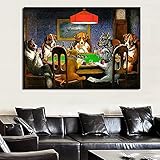 QWEWQE Leinwand Poster Hunde Spielen Poker Karten Druck Wandbilder,Nordic Kunst Lustige Tiere Bilder Gemälde, Bunte Graffiti Tier Bilder für Kinderzimmer Wohnzimmer Ungerahmt (B,30x45cm)