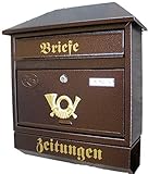 Pachurka & Dąże Großer Briefkasten/Postkasten XXL Kupfer/Bronce mit Zeitungsrolle Zeitungsfach Schrägdach Trap