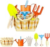 ZhanDouB Gartenwerkzeug für Kinder, Gießkanne, Spitzschaufel, quadratischer Schaufel, harke, Schürze,Sandspiel-Set,Gartenwerkzeug Set Im Freien, Junge M