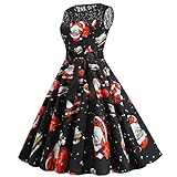 Briskorry Weihnachtskleid Frauen 50er Vintage Rockabilly Kleider Spitzen Ärmellos Cocktailkleid Sommer Damenkleider Audrey Hepburn Style Swing Freizeit Abendkleider Party Kleid Ballkleider mit Gü
