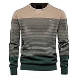 Pajiay Sweater Herren Rundhals Spleißen Gestreift Strickwaren Herren Regular Fit Komfortabel Atmungsaktiv Pullover Herren Herbst Winter Base Lassig Strickwaren Herren A-Khaki L