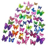 ZHOUSTOU 48 Stück 3D Schmetterlinge Deko Doppelflügel Magnet + Klebepads 3D Wandtattoo Schmetterlinge Wanddeko für Kinderzimmer Wand Kühlschrank (Bunt)