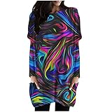 Briskorry Batik T-Shirt Kleid für Frauen Longpullover Rundhalsausschnitt Langarm Halloween Sweatshirt Kleider Tunika Flowy Kleider Swing Strandkleid mit T