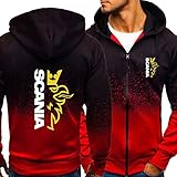 COZY LS Hoodies-Jacke Für Herren – Scania Print Zip Pullover Lässiges Sweatshirt Langarm Kapuzenmantel – Geschenk Für Teenager-Red||XL