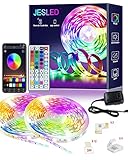 LED Strip, JESLED 12m Bluetooth RGB LED Streifen, App und IR Fernbedienung, Musik Sync LED Lichtband SMD5050 RGB Band Licht Farbwechsel Lichtleisten für Schlafzimmer Küche Bar Party