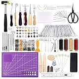 Ekalee 183 Pcs Leder Werkzeug Set, Lederhandwerk-Werkzeugsatz für Sattelherstellung, Leder Nietensatz, Lederhammer für die Lederverarbeitung, Lederherstellung, DIY für das Lederhandwerk