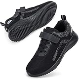 STQ Turnschuhe Jungen Sneaker Bequem Leichte Kinder Straßenlaufschuhe Klettverschluss Outdoor Sportschuhe Alles Schwarz 26 EU
