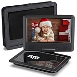 SUNPIN Tragbarer DVD-Player Auto mit 9,5 Zoll HD Schwenkbaren Bildschirm, Stereo-Lautsprecher&Dual-Kopfhörer-Buchse, Unterstützung Sync TV/USB/SD-Karte, Auto Kopfstütze Halterung, Schw