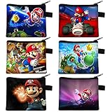 6PCS Mario Bros Geldbeutel Geldbörse Kinder Brustbeutel Portemonnaie Anime Zipper Wallet Hohe Kapazität for Boys Girls Cartoons Schön für Münze Buskarte Ausw