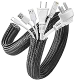 AGPTEK vergrößer Kabelkanal, Durchmesser 19-29mm, selbstschließend Kabelschlauch, gewebter Kabelmantel zuschneidbar, flexibel 2*1.5m, verstecken im Schreibtisch, TV, Boden, Schw