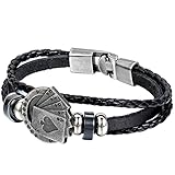 JewelryWe Schmuck Herren Armband, Royal Flush Poker Karte Ringe Geflochten Armreif, Legierung Leder, Schwarz Silb