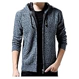 Sweaters for Men Autumn and Winter Solid-Color Zip-Up Long-Sleeved Hooded Sweater Coat (Blue, M)