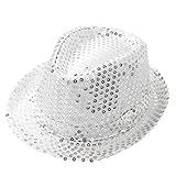 inlzdz Kinder Paillettenhut Jungen Mädchen Glitzer Hut Hip Hop Disco-Hut Trilby Hut Blink Fedora Hut für Silvester Party Karneval Fasching in 6 Farbe Weiß One S