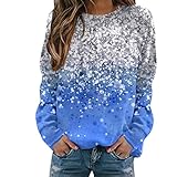 Damen Langarm Oberteil Rundhals Lässige Bluse Schnee Print Shirt Langarmshirt Weiche Bequeme T-Shirts Elegant Langen Ärmeln Pullover Tunika Teenager MäDchen Streetwear L