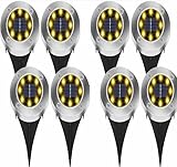 Solar Bodenleuchten 4Er Set - Solarleuchte Für Garten Solarlampen Für Außen Garten Aussen Warmweiss Vergrabene Lichter Für Außen Garten LED Einbaustrahler Boden Wasserdicht Für Rasen Patio,eight pack