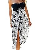 LRUD Damen Bohemian Blumendruck Schulterfrei Knielang Strandkleid Schwarz Weiß Sommerkleid Frauen Bademode, M, Schwarz-weiß