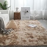 Teppich hochflor Shaggy Teppich modern einfarbig langflor Wohnzimmer Teppiche, Hochflor Teppich | Anti-Rutsch Unterseite | fürs Wohnzimmer, Kinderzimmer, Schlafzimmer Geeignet, Khaki/Weiß, 120*160