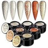 Saviland Gel Nagellack Set - 6 Farben Platin Glitzer Nagellack Set mit Grau Silber Rose Golden Soak off Gel Polish für Nail Art Salon Starter Manikü