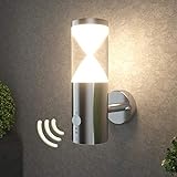 NBHANYUAN Lighting® LED Außenlampe mit Bewegungsmelder und Dämmerungsschalter Aussenwandleuchten Acrylic Silber Edelstahl 3000K Warmweiß Licht 500LM 5W IP44 (mit PIR Sensor) [Energieklasse A+]