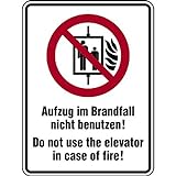 LEMAX® Schild Symbol/Text deut./engl. Aufzug im Brandfall nicht benutzen! 150x200mm PVC
