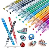 JQGO Acrylstifte für Steine Bemalen, 12 Farben Wasserfest Permanent Marker Steine Bemalen Stifte Acrylfarben Stifte für Leinwand Leder Papier Glas Holz Kunststoff Keramik Metall Kinder DIY Fotoalb