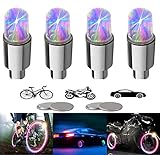 YUERWOVER 4 Stück LED Ventilkappen Fahrrad Reifen Beleuchtung Speichenlicht Fahrrad Ventilschaftkappe Licht Autozubehör für Fahrrad Auto Motorrad oder LKW mit 10 Zusätzlichen Batterien(Bunt)