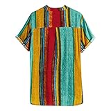 AXIU Kurzarmshirt Herren gestreifte Baumwolle Leinen Stehkragen Loose Kurzarm Casual Buttons Shirt Herren Hemd Standard-fit Hawaiian Shirt Kurzarm Lässig Bedruckt Hawaiihemd Bluse T-S