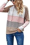 GOLDPKF Hoodies Für Damen Damen Cardigan Farbblock Kapuzenpullover Gestreift Hoodie Entspannt Sweatshirt mit Kapuze Lässiger Hohlpullover Pullover Damen Rosa S 36-38