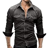 QWERD Jeanshemd Herren Denim Shirt Langarmhemd Cowboy-Style Freizeit Hemd männer Kent-Kragen Business Casual Herren Jeanshemd Western Denim - Slim Fit Freizeithemd Große Größe M-3XL