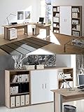 Arbeitszimmer mit Winkelschreibtisch komplett Set Office Line mit Highboard in Eiche Sonoma/Weiß g