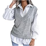 Pullunder Damen Strick V Ausschnitt Strickweste Ärmelloser Gestreift Pullover Weste Jacke Mädchen Frauen Einfarbig Gestrickte Strickpullover Freizeit Elegent Klassische Tank Westen Herbst Winter W